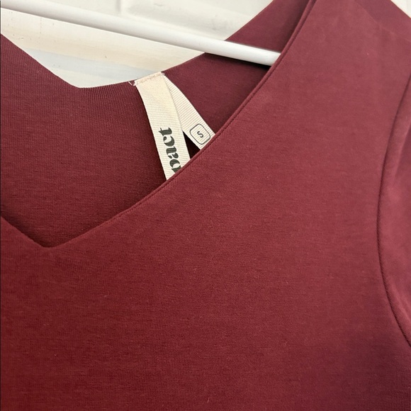 PACT Burgundy Organic Cotton 3/4 Sleeve V-Neck Fit & Flare Stretch Midi Dress S - Picture 4 of 6